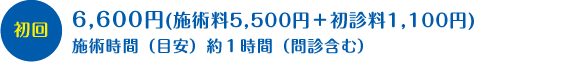 初回　6,600円(施術料5,500円＋初診料1,100円)